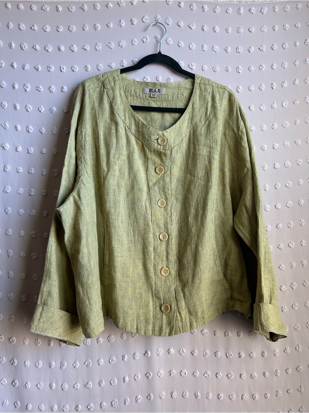 Flax Linen Long Sleeve Button Up Lightweight Jacket Sz 2X Green